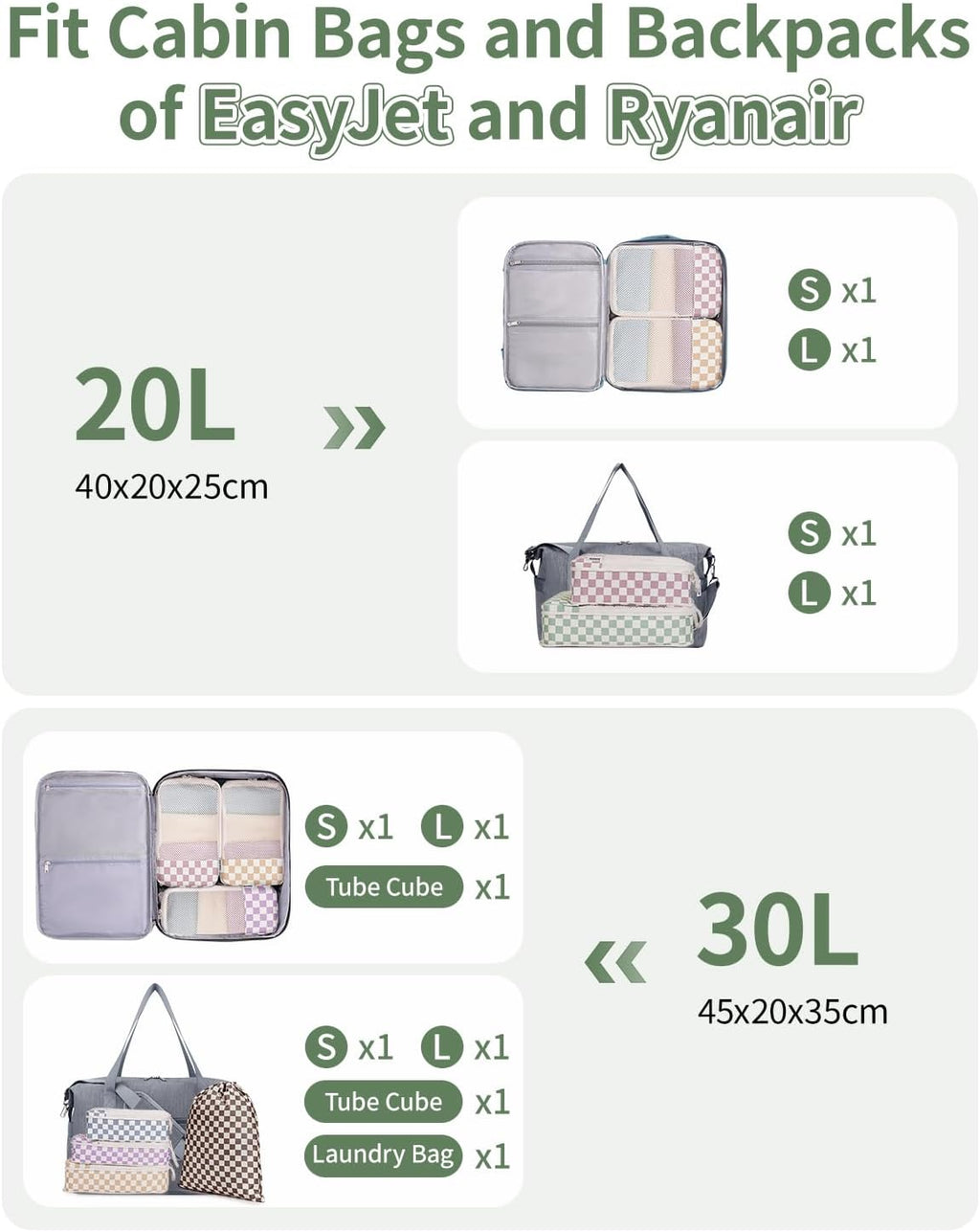 6-teiliges Packwuerfel Set Kompressions Organizer Koffer Reise Taschen