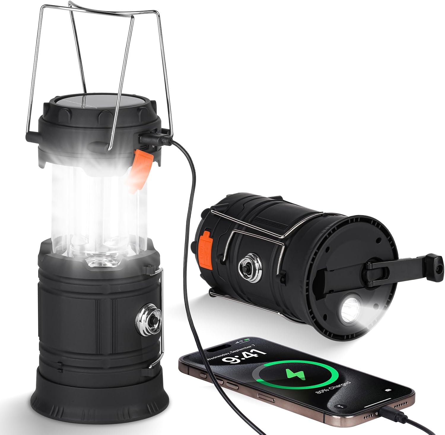 HOTUT Solar Campinglampe 3200 mAh faltbar LED mit Handkurbel USB Wasserdicht