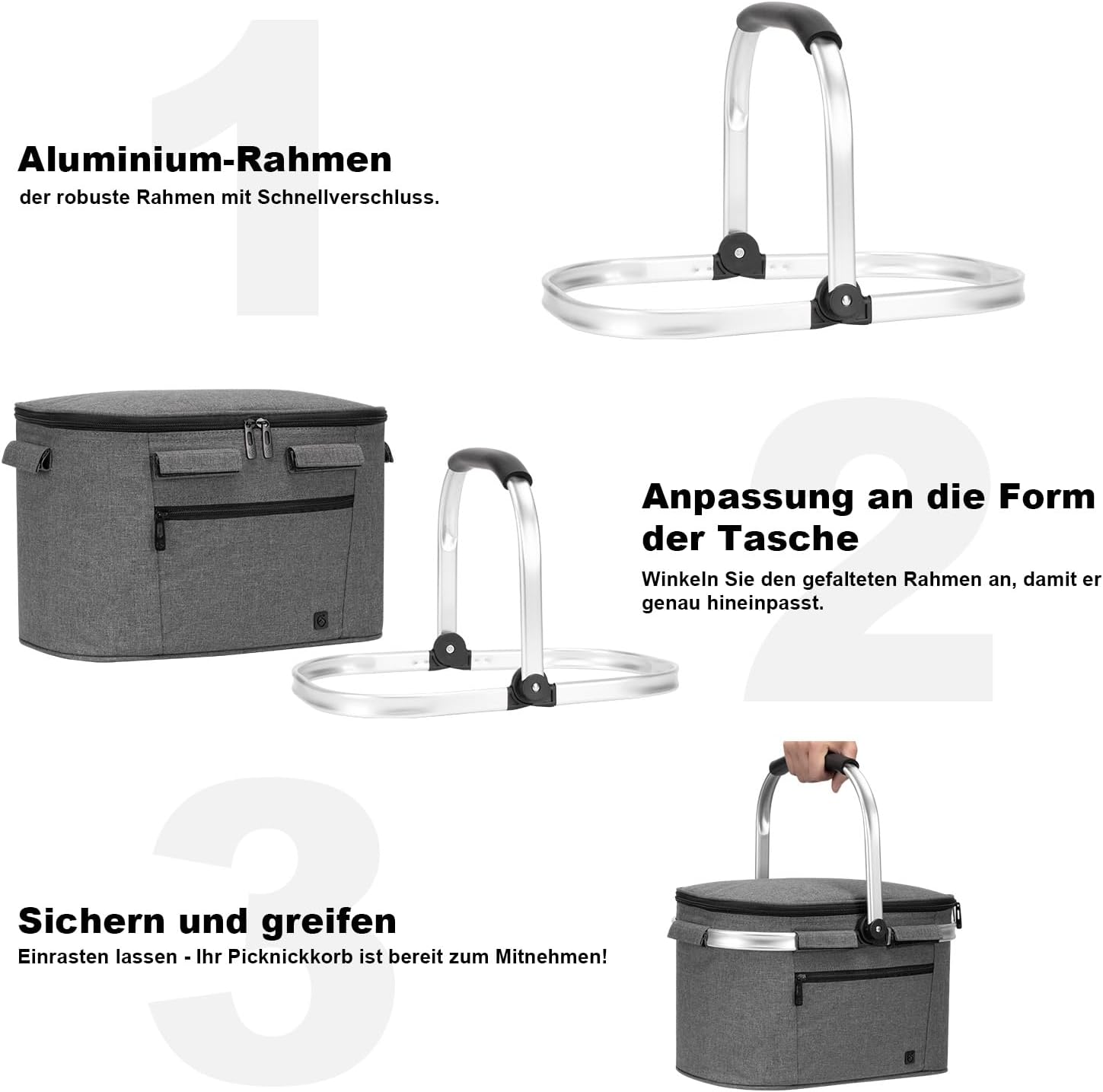 ALLCAMP Kuehlkorb faltbar mit Deckel und Aluminiumrahmen L-XL Thermotasche