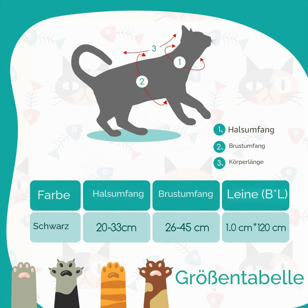 Nobleza Katzengeschirr mit Leine verstellbar Nylon für Katzen und Kaninchen