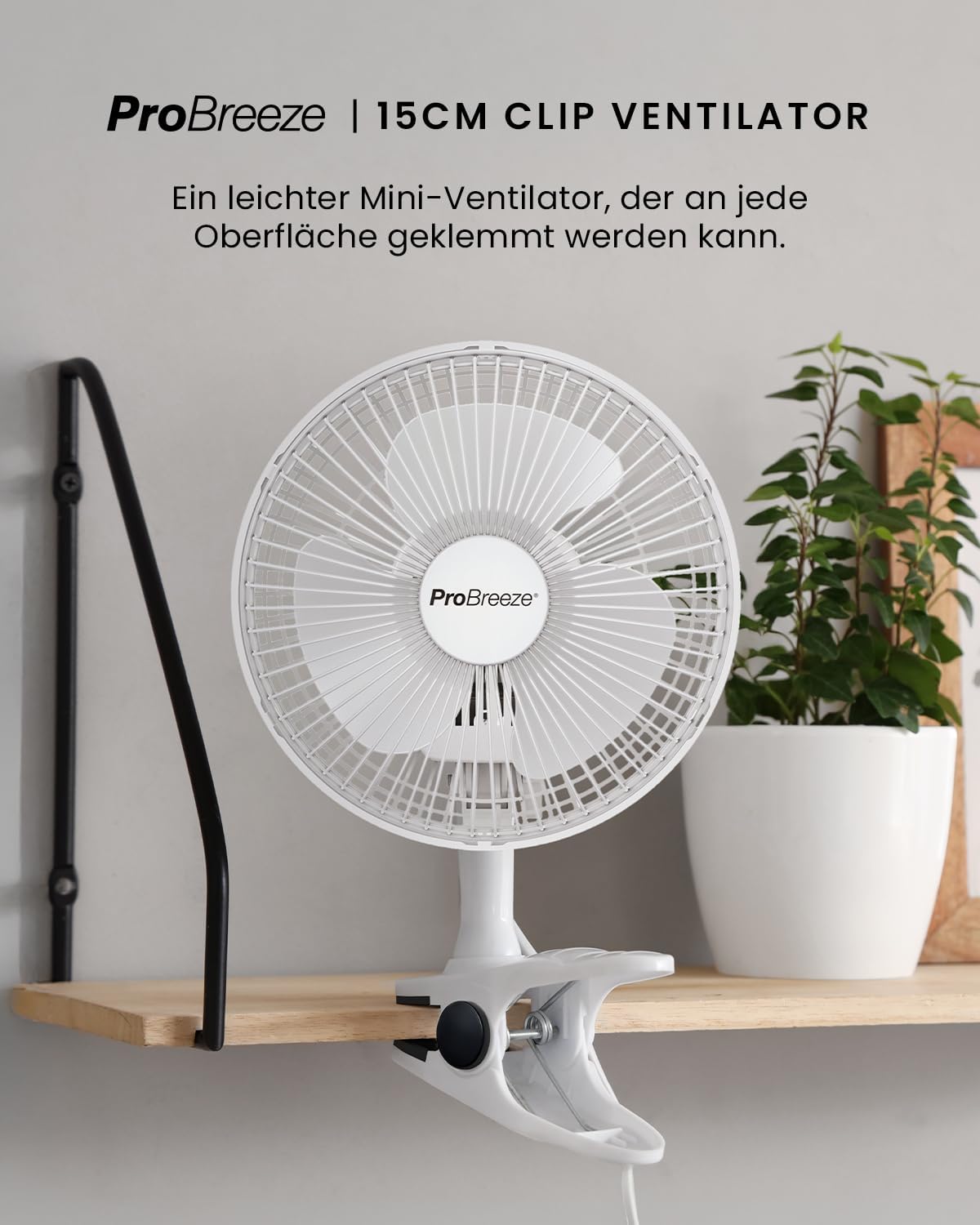 Pro Breeze Mini Clipventilator 20 cm, 2 Stufen, leise Tischventilator fuer Schrei