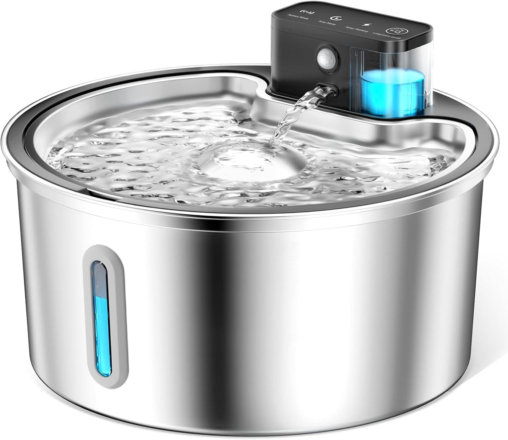 PawPoll kabelloser Katzenbrunnen Edelstahl 4200mAh Leise Pumpe LED BPA-frei