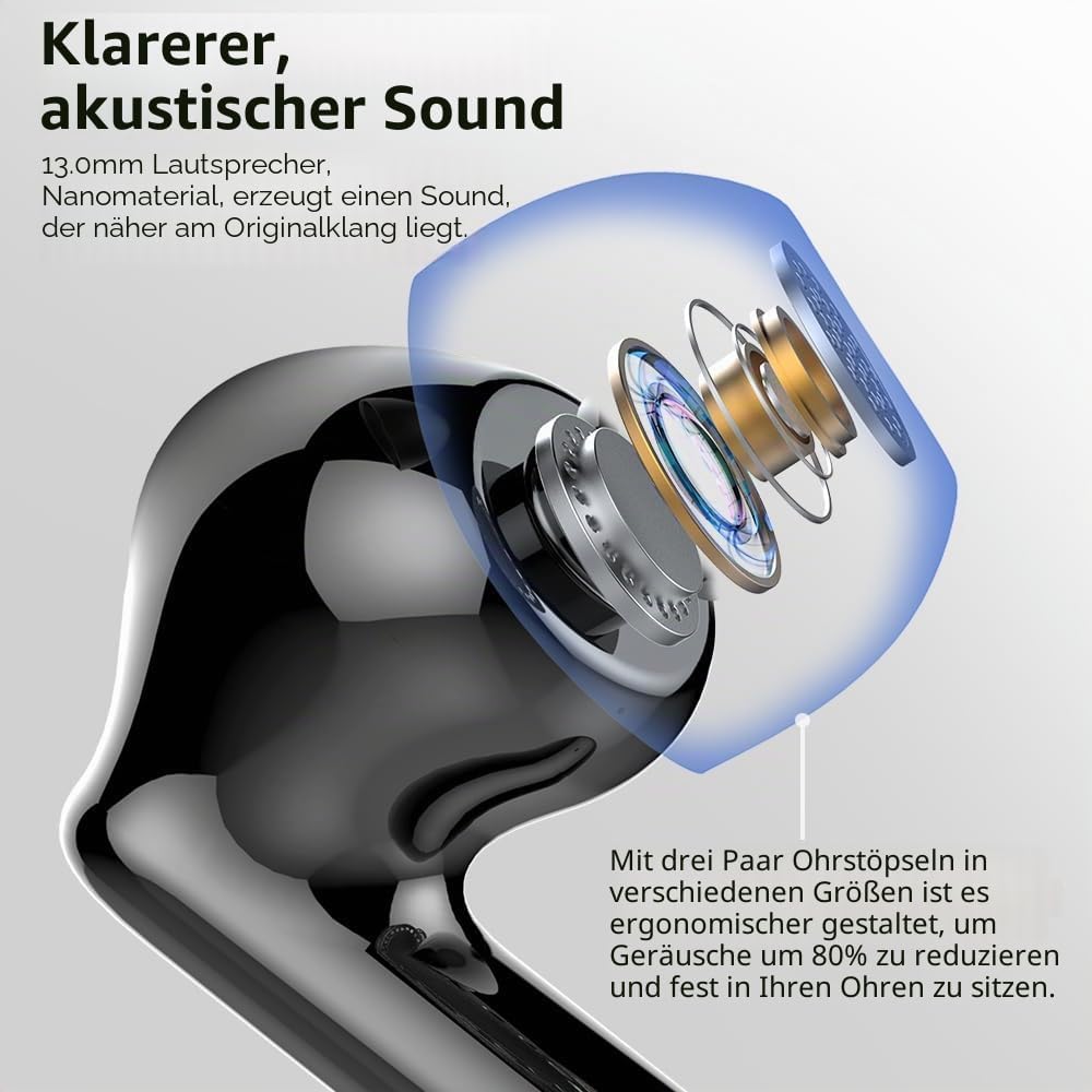 Btootos Bluetooth 5.3 In-Ear Kopfhoerer Sport ENC 40h Akkulaufzeit LED Anzeige Hi