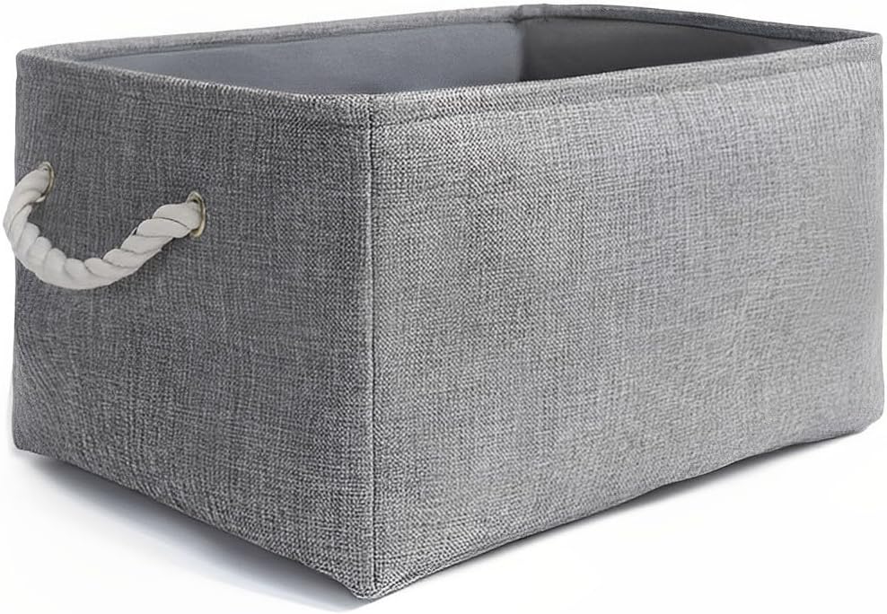 Aufbewahrungsbox Leinen mit Seilgriffen, waschbar, Grau, S-XXL