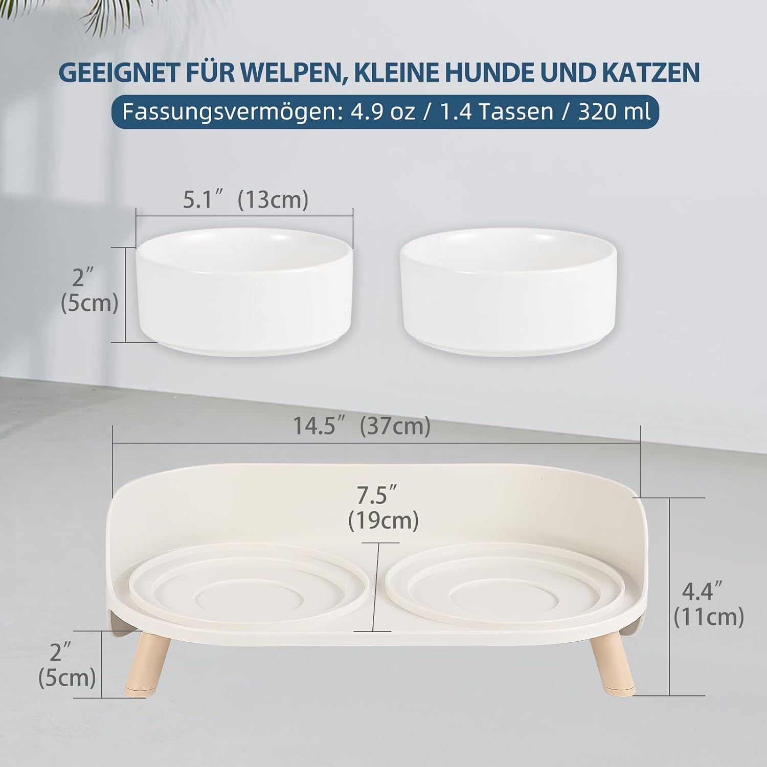 Erhoehter Keramik Hundenapf 2x720 ml mit Staender rutschfest gruen fuer Hunde Katzen