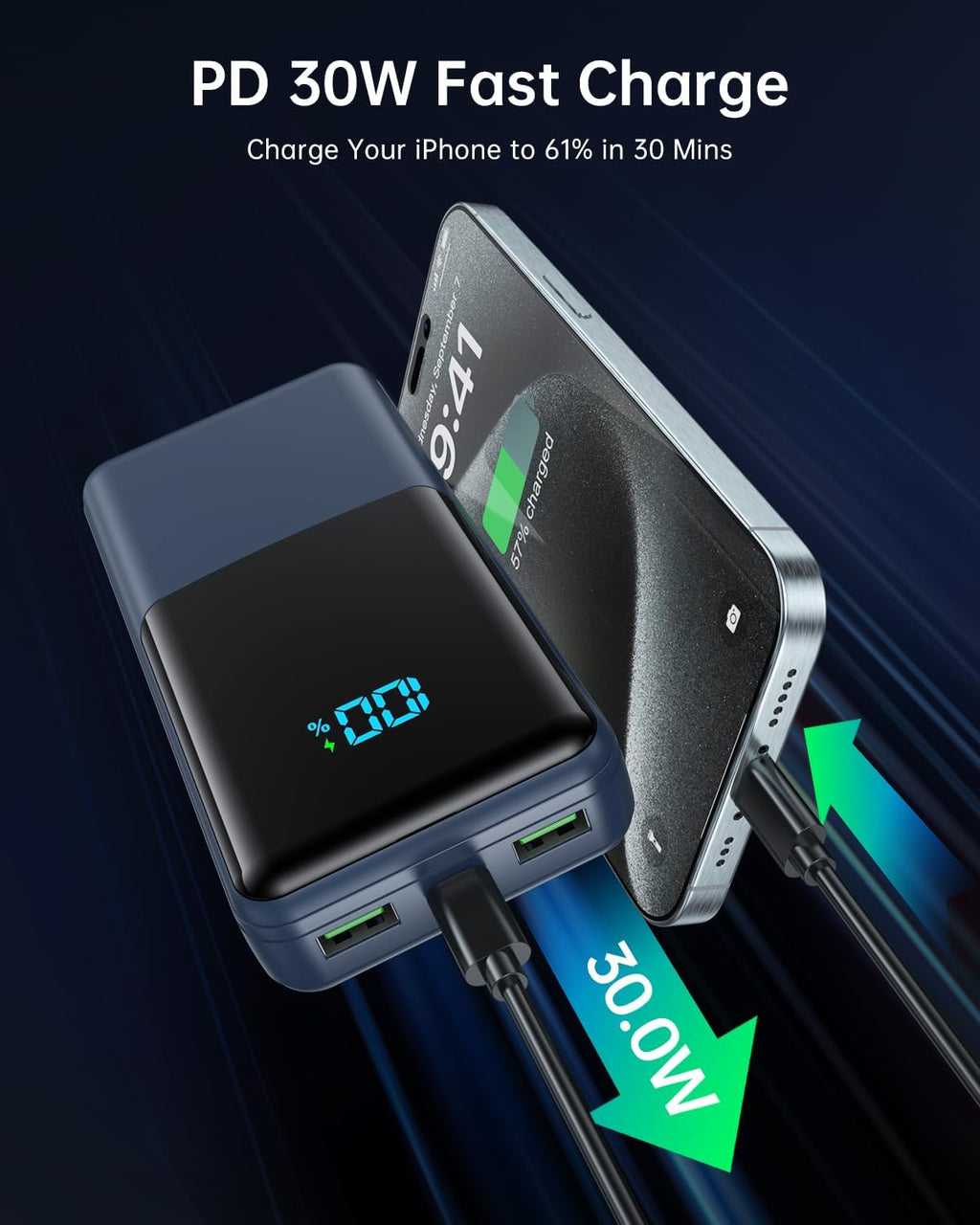 Power Bank 27000 mAh USB‑C PD 20W Powerbank externes Akku Ladegeraet