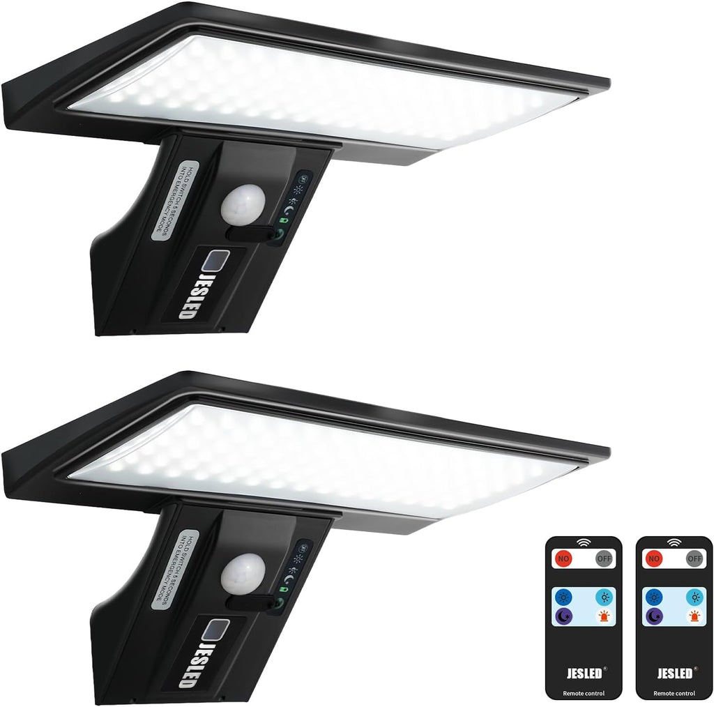 JESLED Solar Wandleuchte Aussen 90 LED mit Bewegungsmelder 4 Modi, 2 Stueck