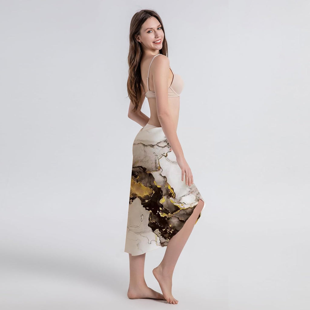 Damen Strandkleid Pareo Wickeltuch Rueckenfrei V-Ausschnitt lang Strandponcho