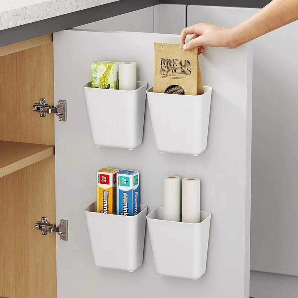 4er Set selbstklebende Aufbewahrungsbox fuer Kuechenschrank Wandmontage Organizer