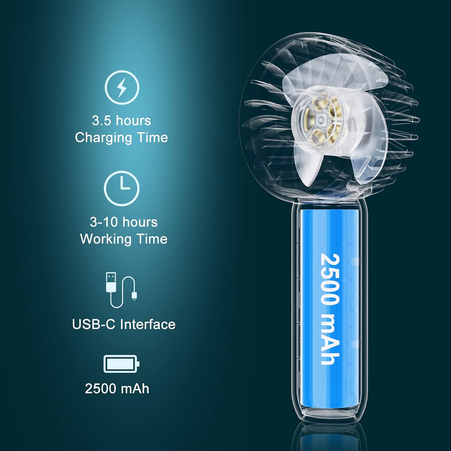 VEMONT Handventilator USB wiederaufladbar 3 Geschwindigkeiten tragbar batteriebe