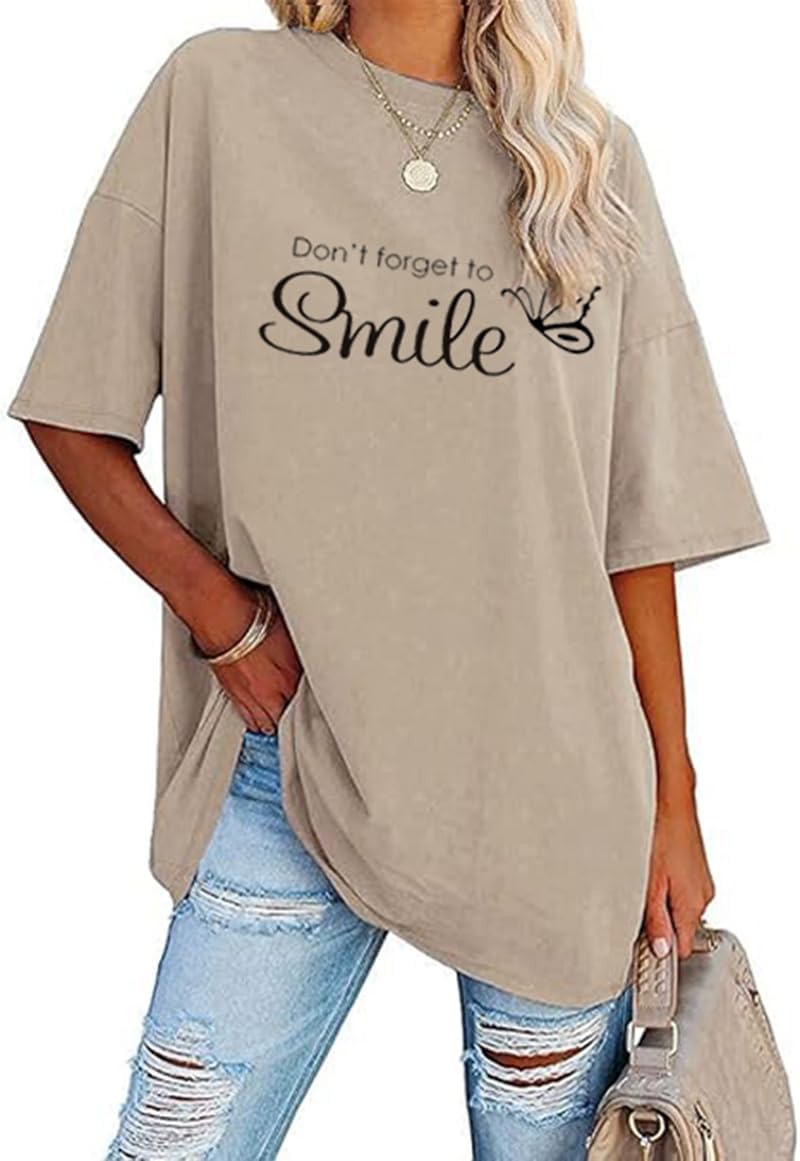 Damen Oversized T‑Shirt Baumwolle kurz-/langarm locker Tunika S-XXL
