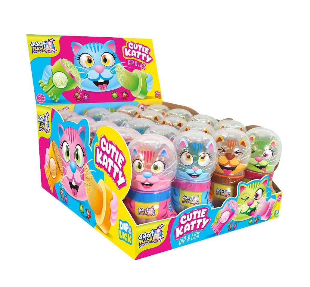 Cutie Katty Kaetzchen Lutscher 20er Display mit saurem Brause-Dip, Erdbeer Cola H