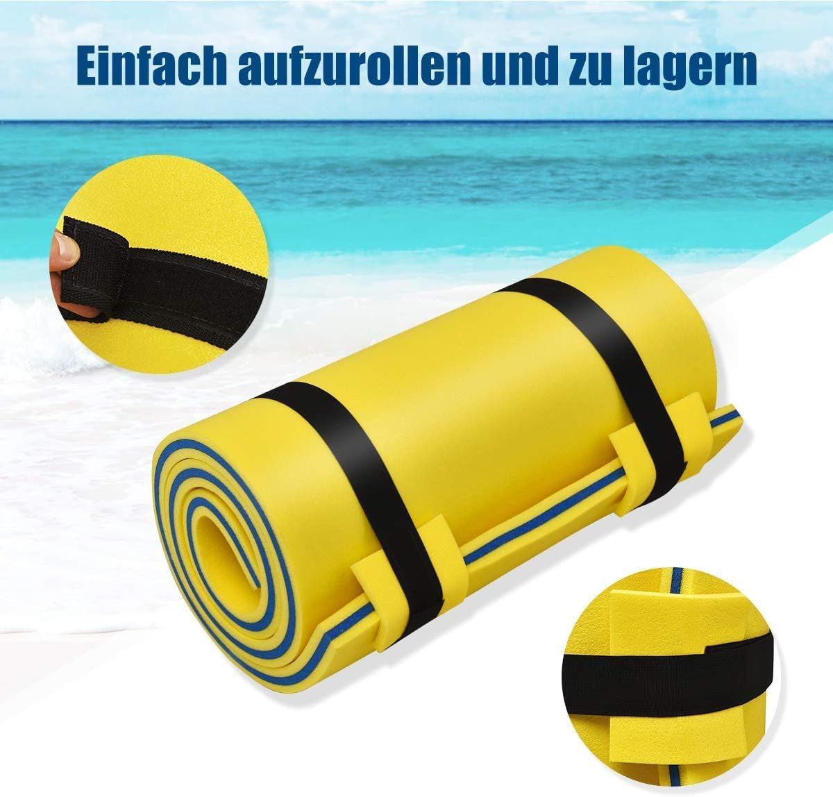 FANTASK Schwimmmatte XPE 210 x 66 cm Gelb schwimmende Liege bis 60 kg
