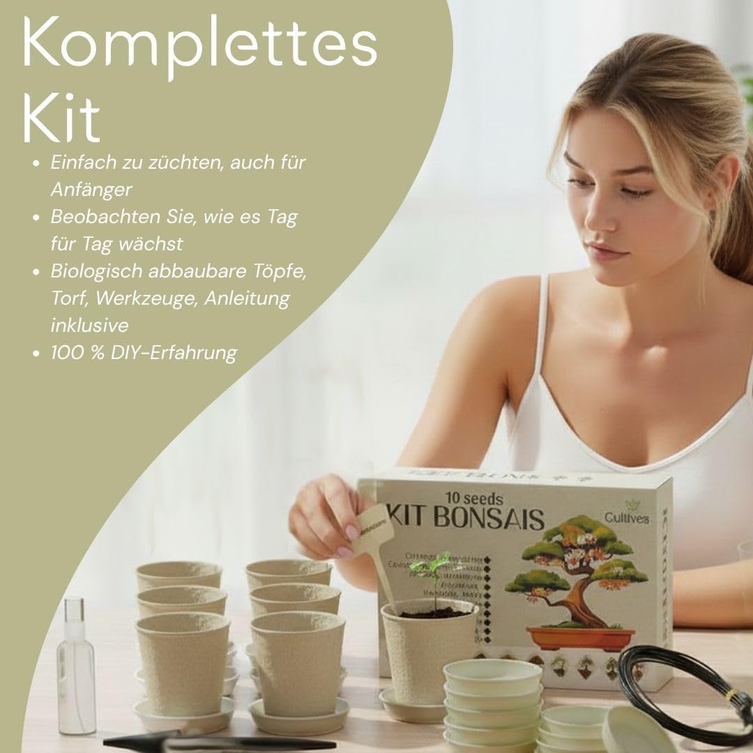 Bonsai Anzuchtset mit Samen fuer 10 Baeume - Komplettes Starter Kit