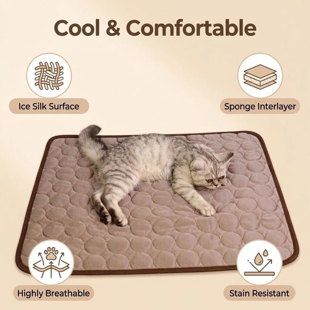 Kuehlmatte fuer Hund und Katze 70x100 cm Waschbar Dunkelbraun selbstkuehlend