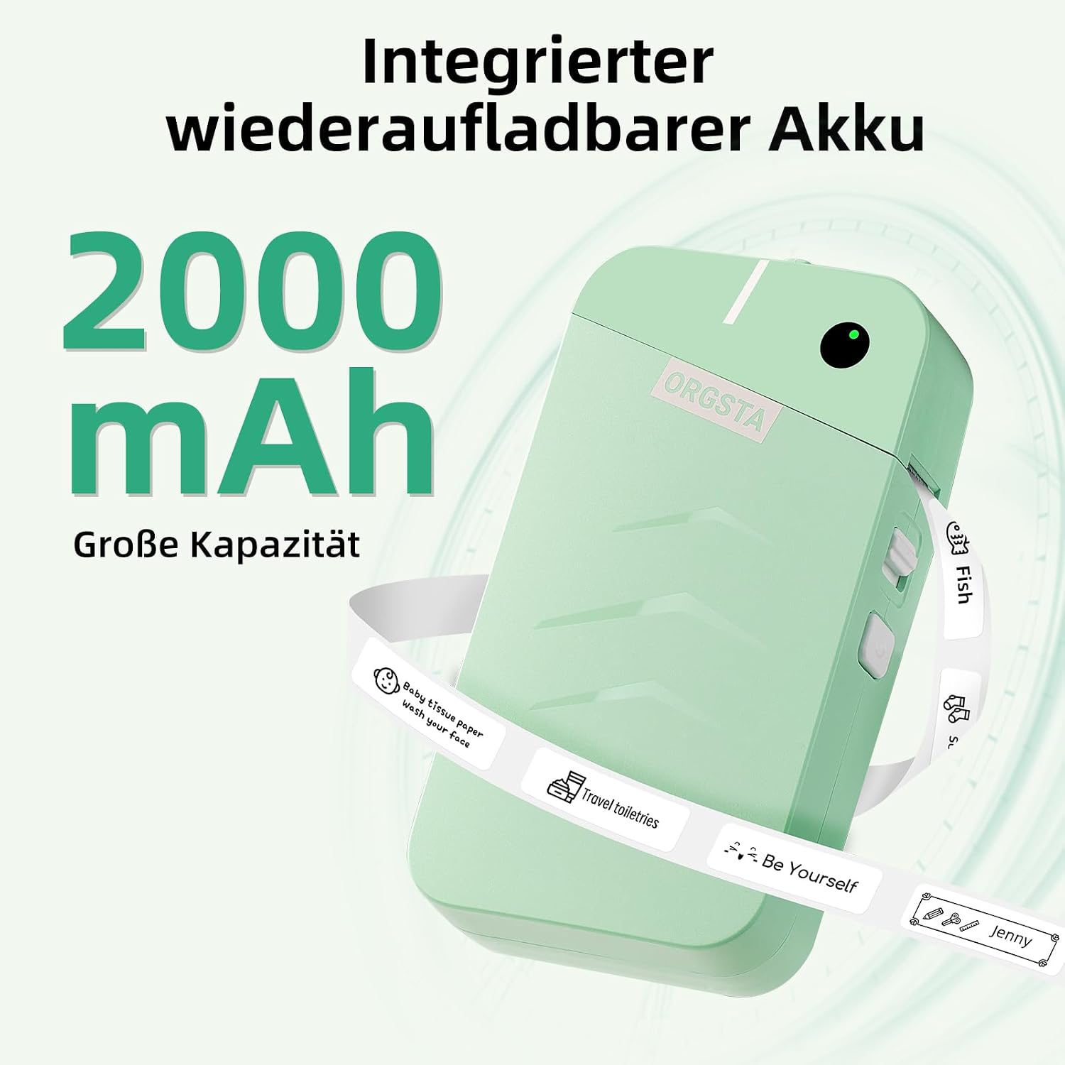 ORGSTA S001 Etikettendrucker Bluetooth 2000 mAh Selbstklebend Label Printer