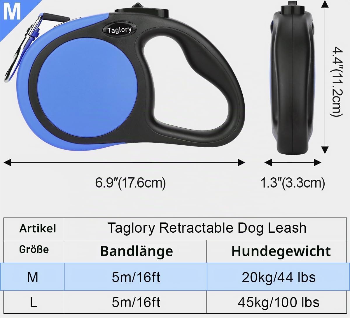 Taglory ausziehbare Hundeleine 5 m fuer kleine und mittelgrosse Hunde