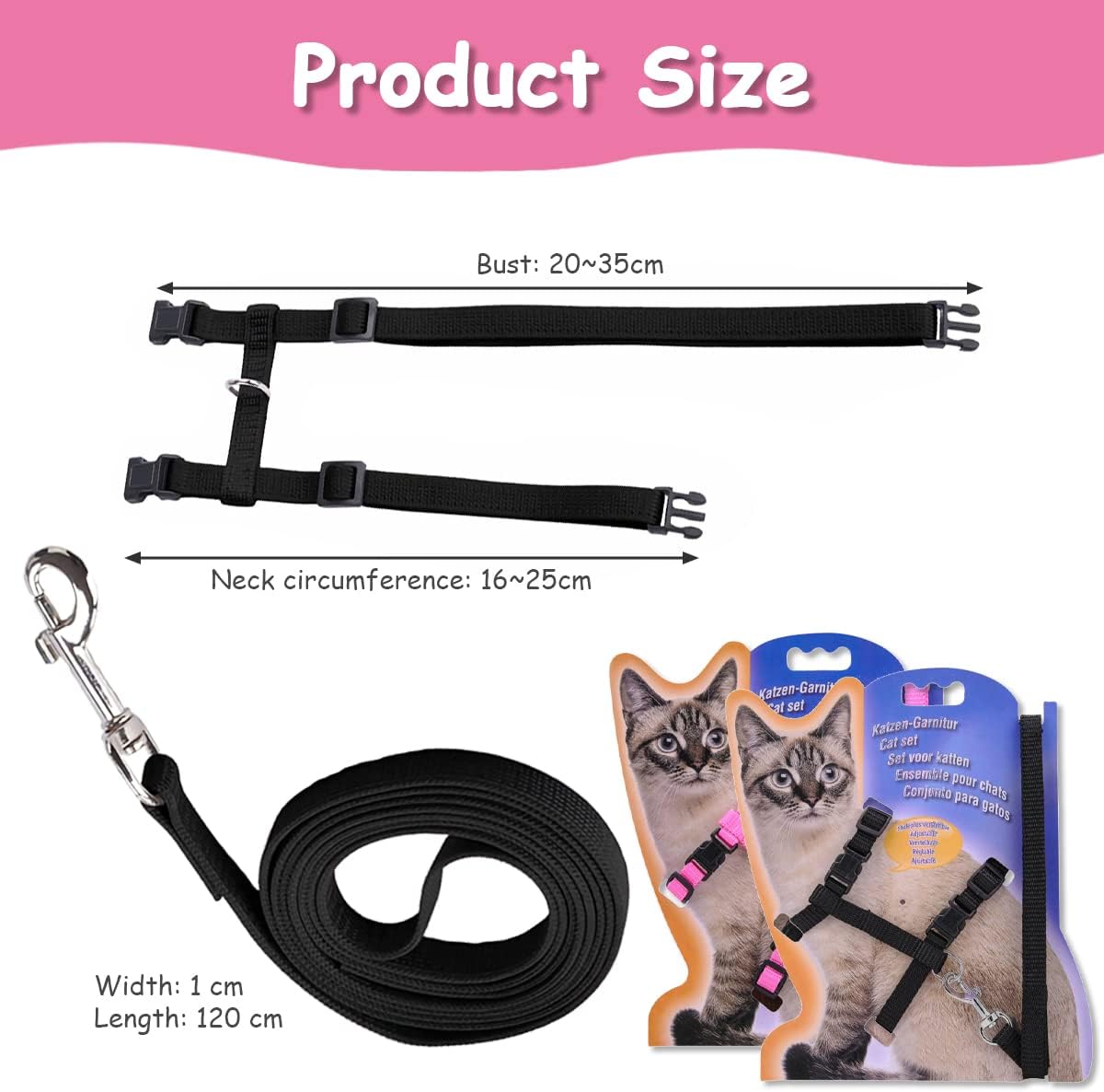 Katzen Geschirr mit Leine verstellbar Nylon ausbruchsicher Welpe Kätzchen