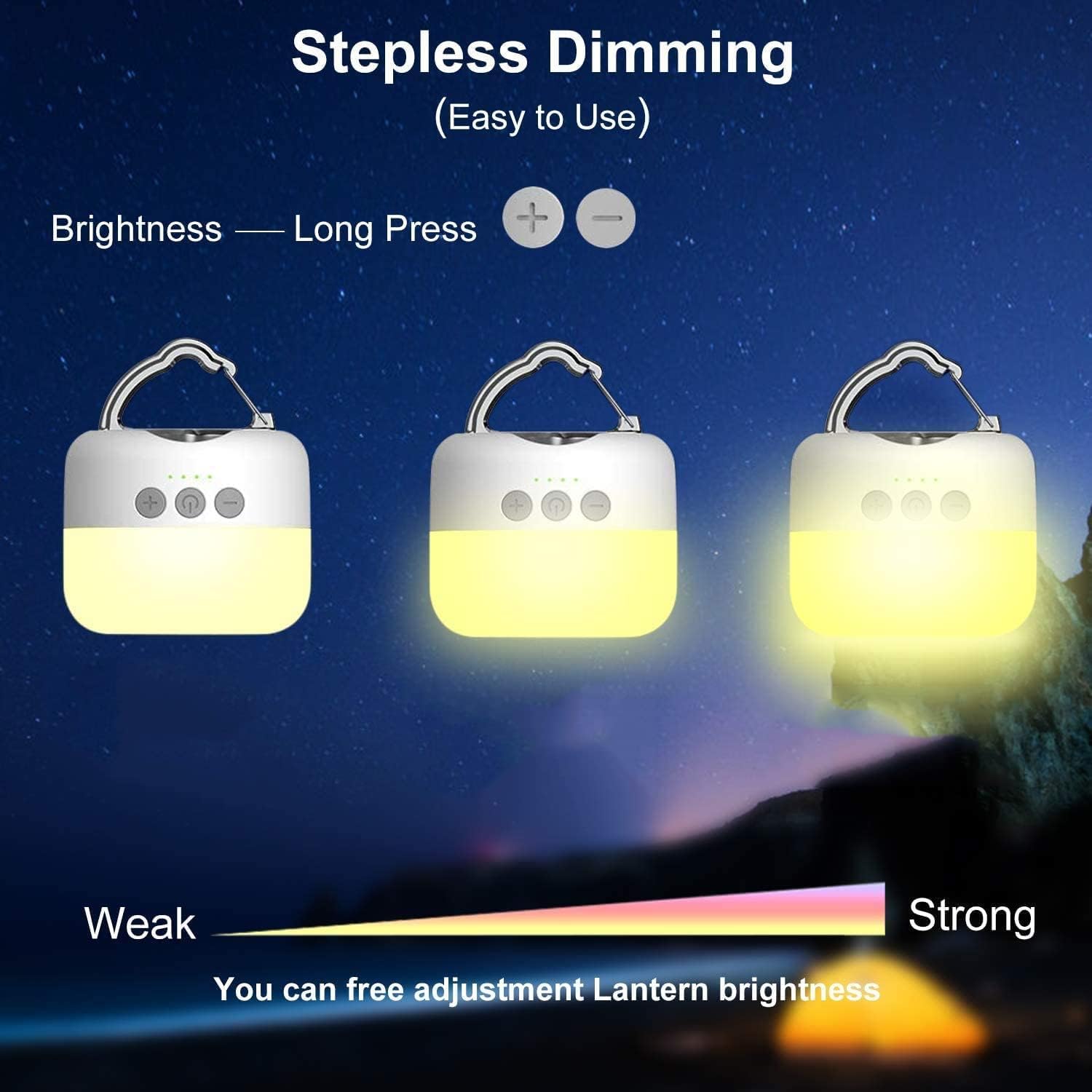 Campinglampe LED USB 5200 mAh stufenlos dimmbar 4 Helligkeitsstufen Magnet