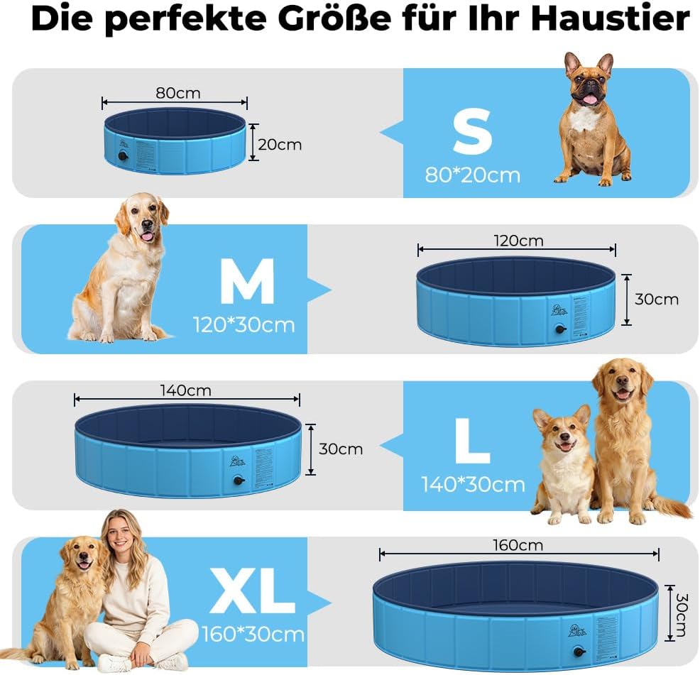 KYG Hunde Pool faltbar 80x20cm rutschfest niedriger Einstieg Ablassventil 20cm-3