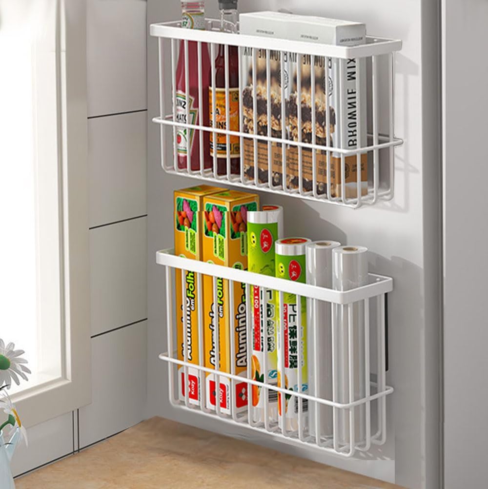 2er Set Selbstklebende Aufbewahrungsboxen fuer Kuehlschrank Schrank Bad Weiss