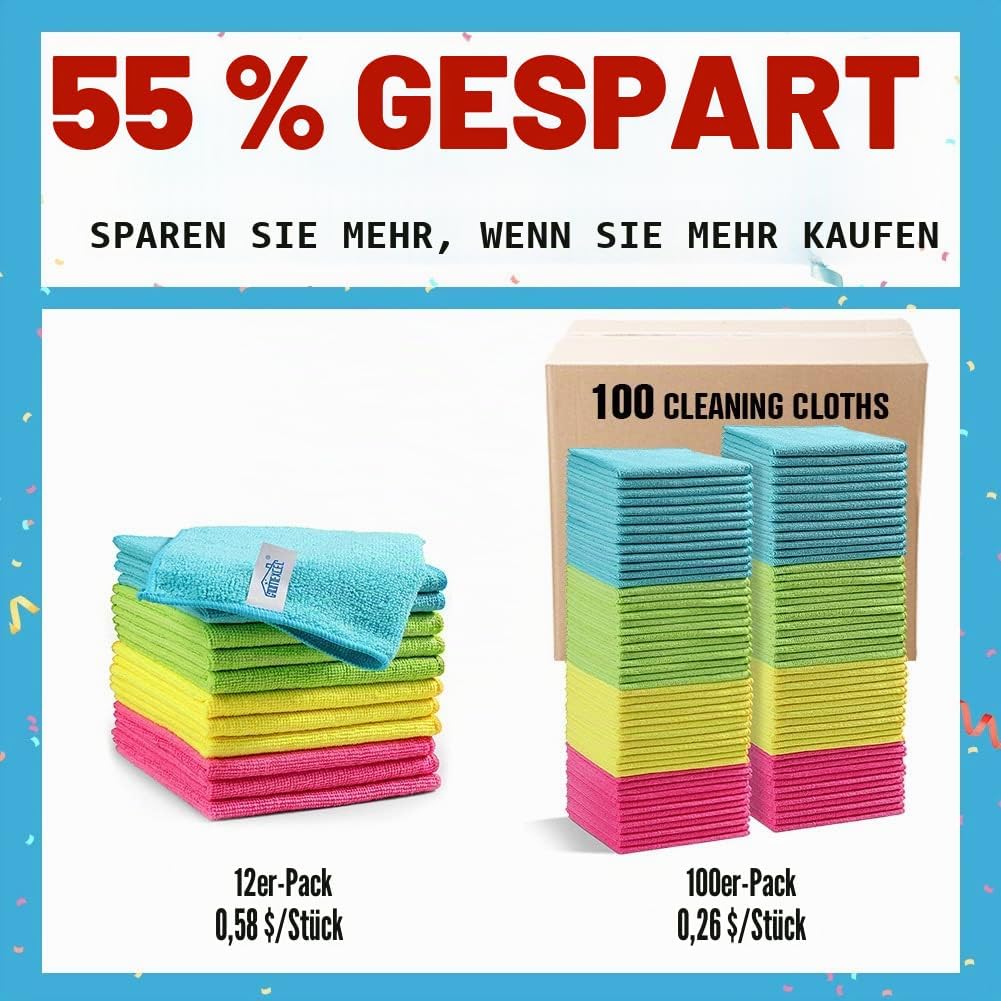 Mikrofasertuecher 100 Stueck 30x30 cm Reinigungstuecher Putzlappen