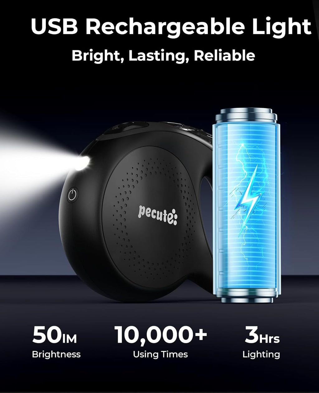 Pecute Rollleine 8 m LED wiederaufladbar 360° Drehgelenk verknotungsfrei