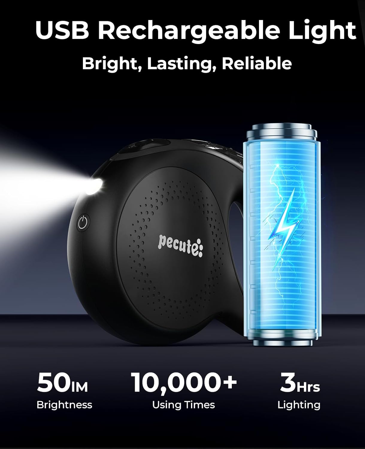 Pecute Rollleine 8 m LED wiederaufladbar 360° Drehgelenk verknotungsfrei