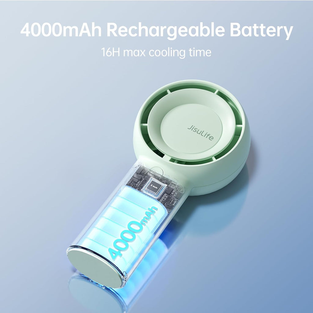 JISULIFE Turbo Handventilator Akku 4000mAh 5 Stufen 16h Laufzeit Braun