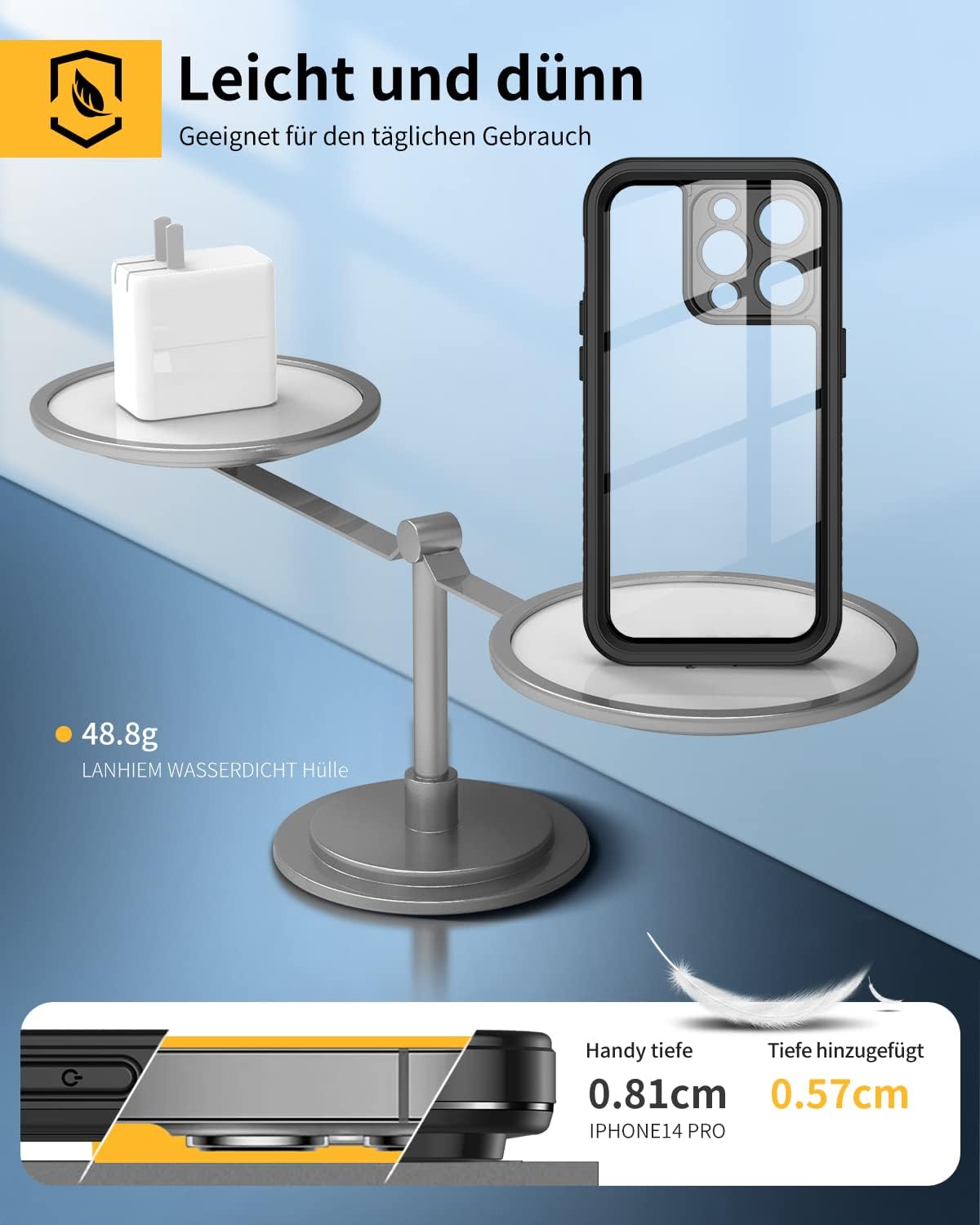 Lanhiem iPhone 15 Huelle IP68 Wasserdicht 360° Ganzkoerper Schutz Stossfest Schwarz