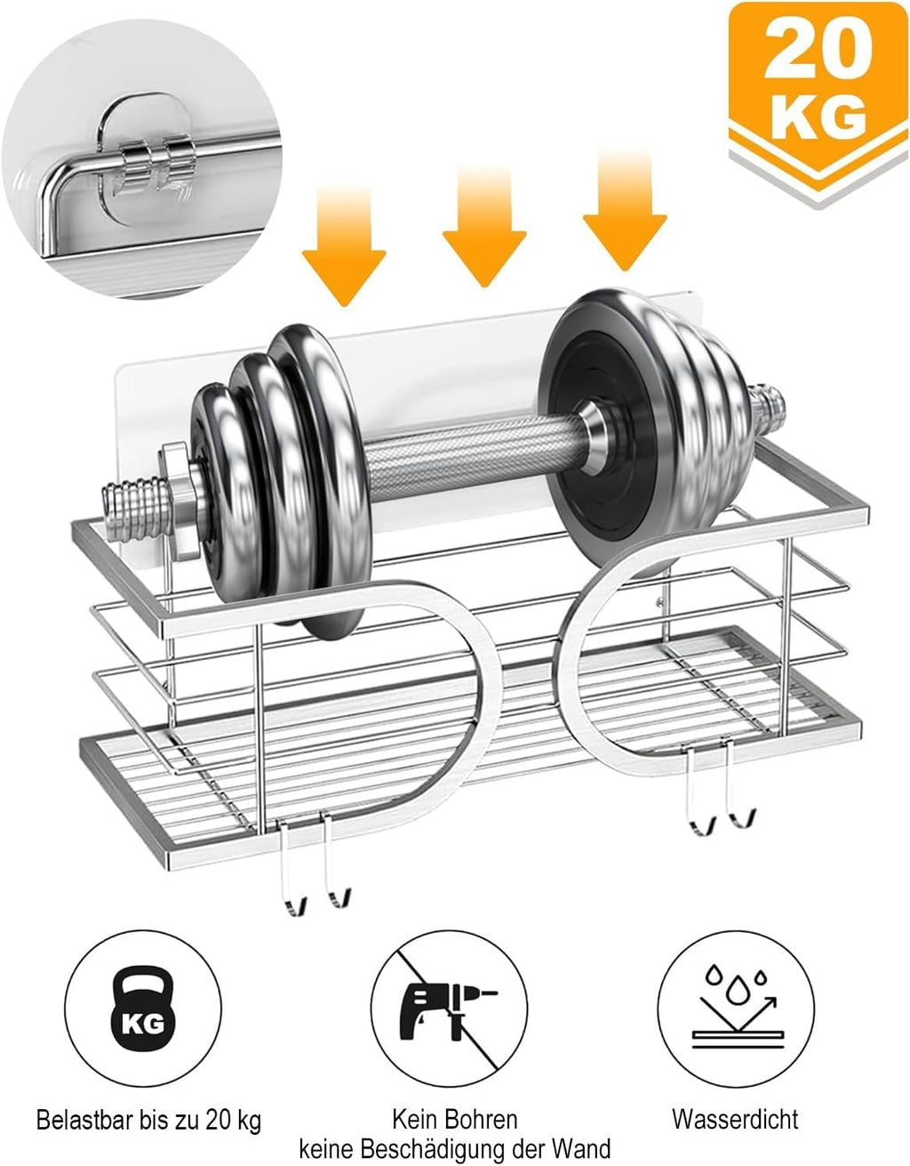Duschablage Edelstahl 304 ohne Bohren Badregal 2er Set Silber
