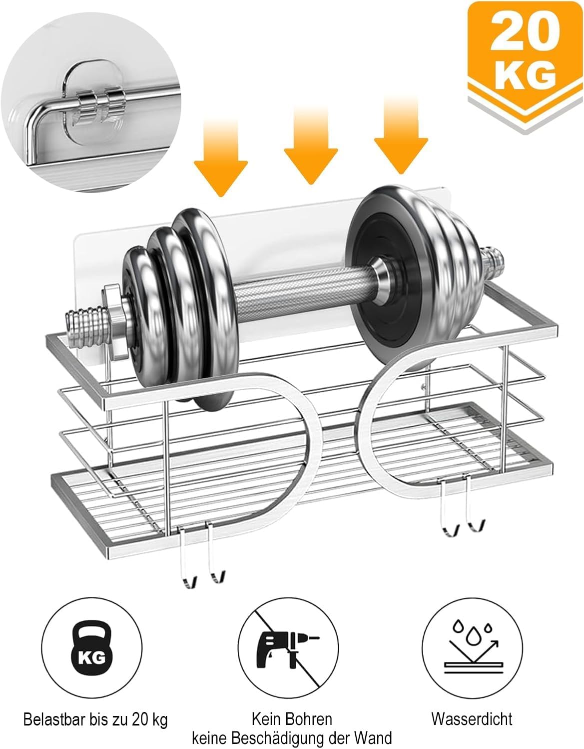 Duschablage Edelstahl 304 ohne Bohren Badregal 2er Set Silber