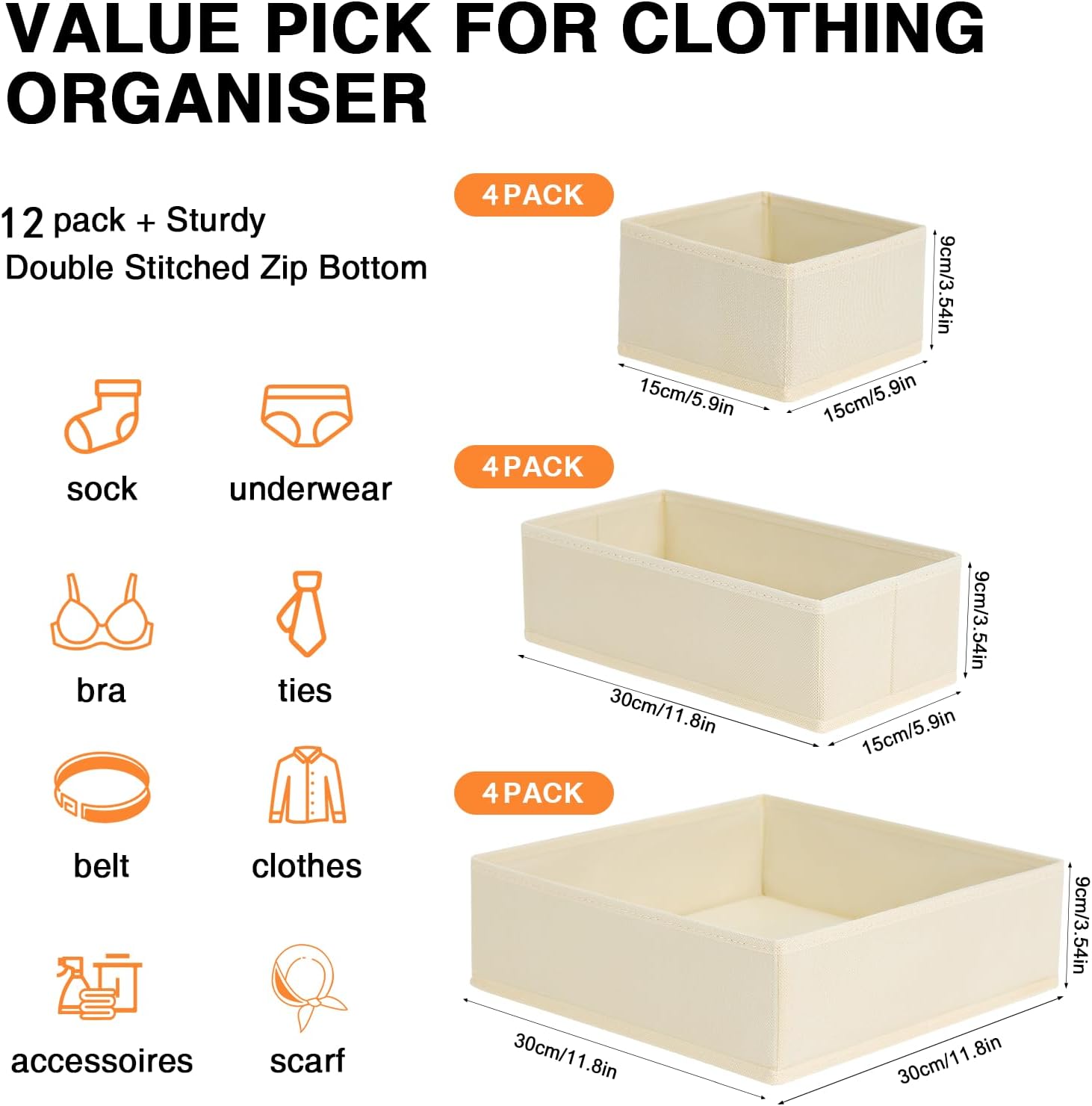 Kleiderschrank Organizer 12er Set faltbare Stoffboxen Beige