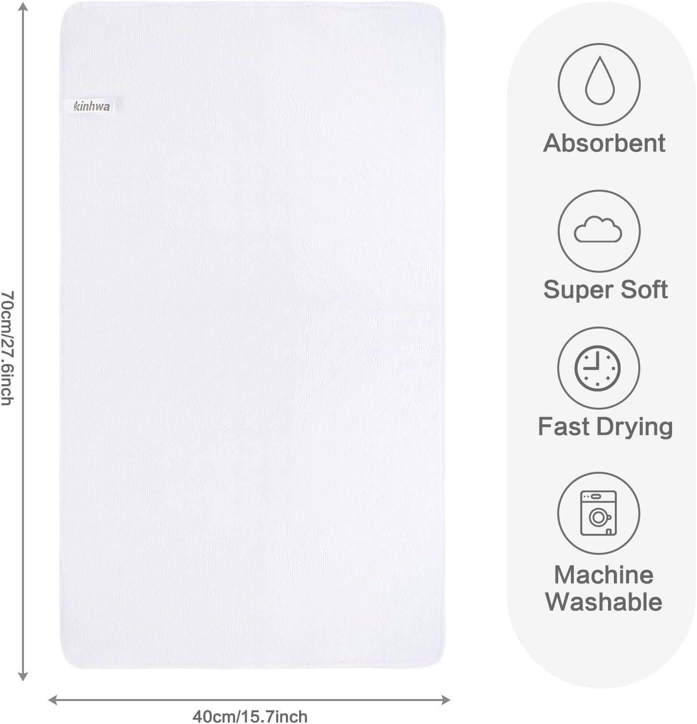 KinHwa Mikrofaser Handtuch 2er Pack 40x70 cm Grau hochsaugfaehig 70cm-100cm