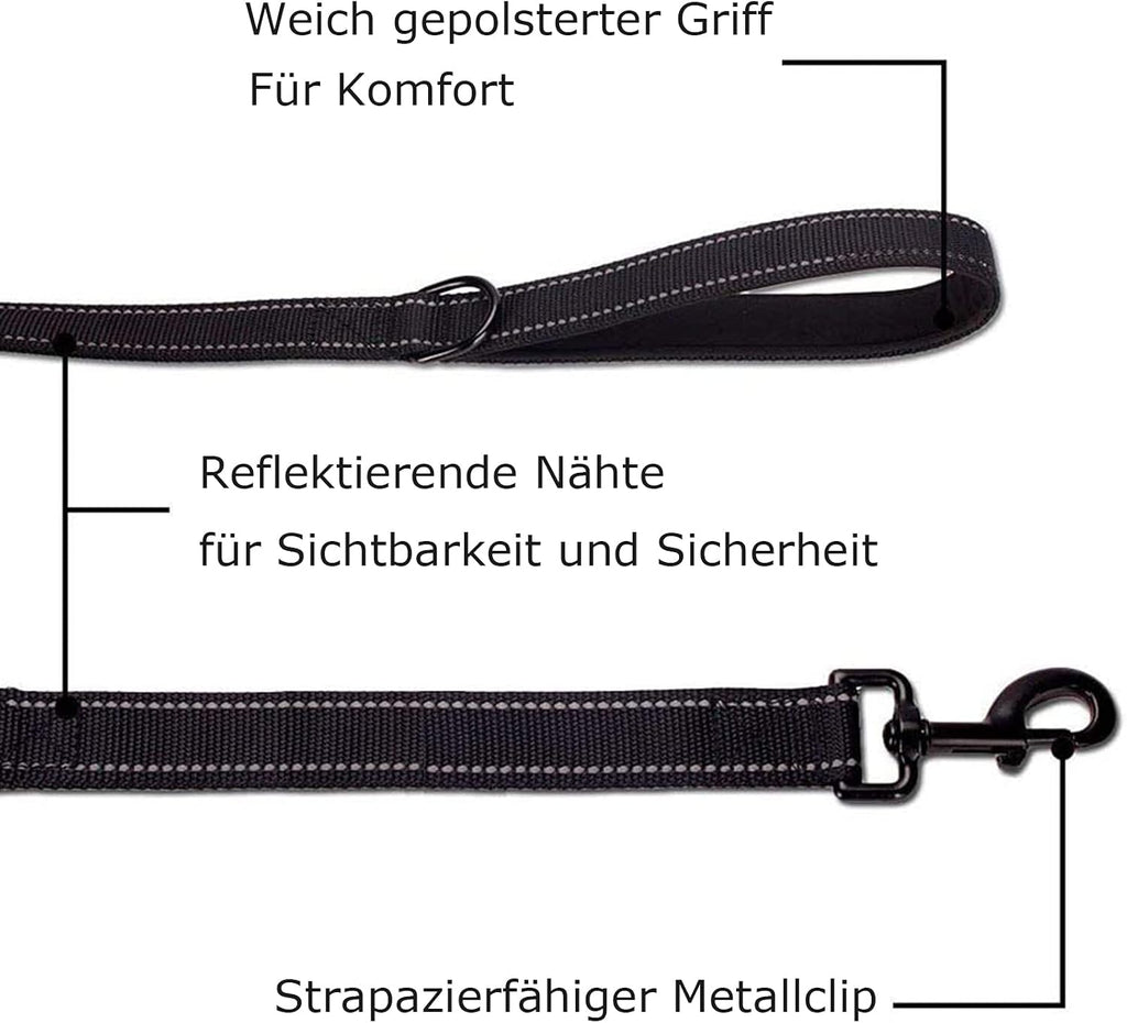 Reflektierende Hundeleine mit gepolsterter Handschlaufe 1,5m-1,8m