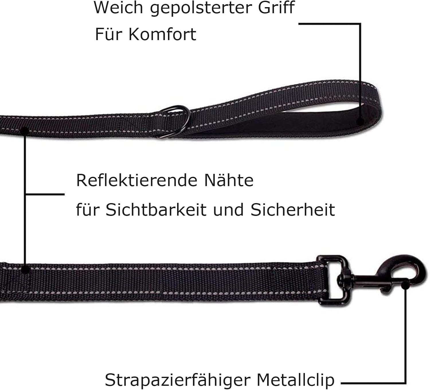 Reflektierende Hundeleine mit gepolsterter Handschlaufe 1,5m-1,8m