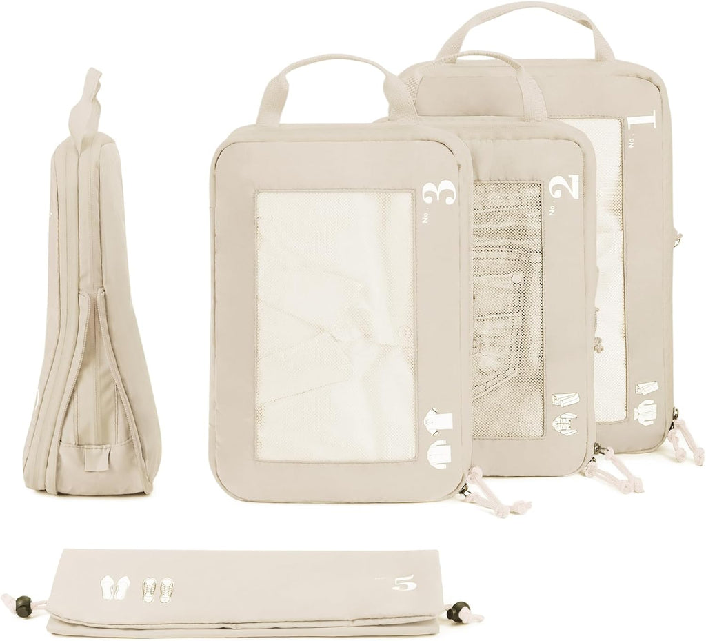 5er Set Kompressions Packing Cubes Koffer Organizer Gruen