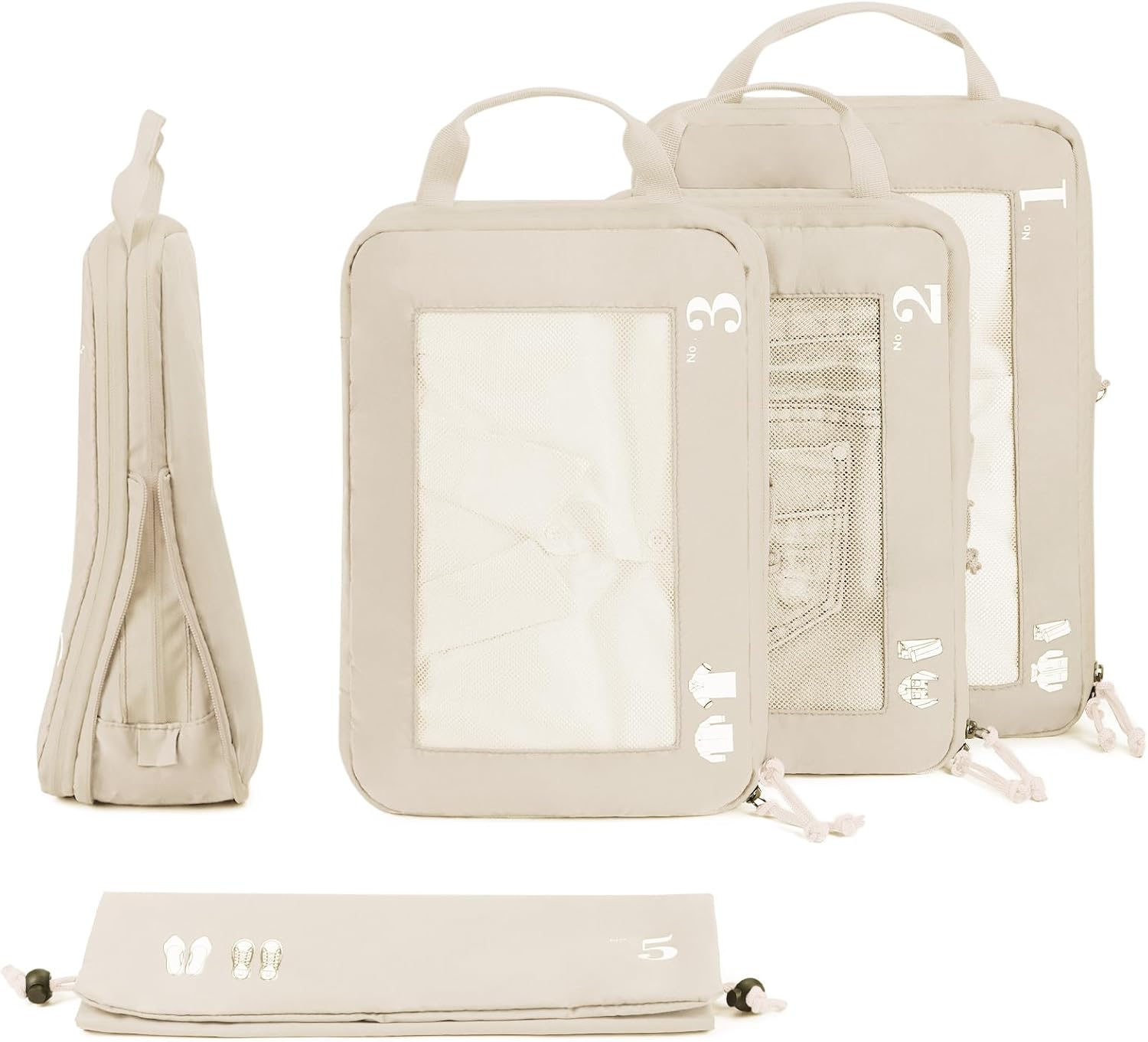 5er Set Kompressions Packing Cubes Koffer Organizer Gruen