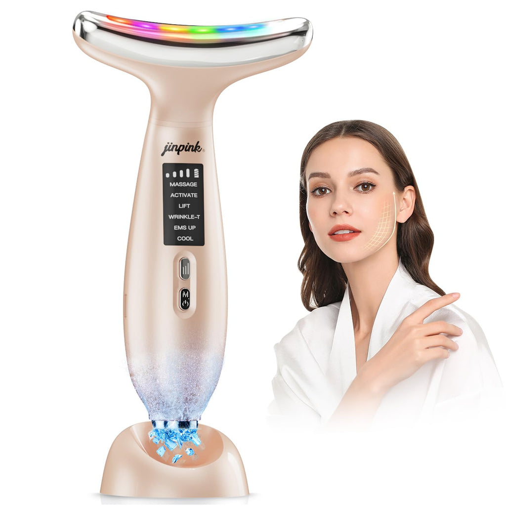Gua Sha EMS Gesichtsmassagegeraet mit Kaelte Waerme LED Lifting Straffung