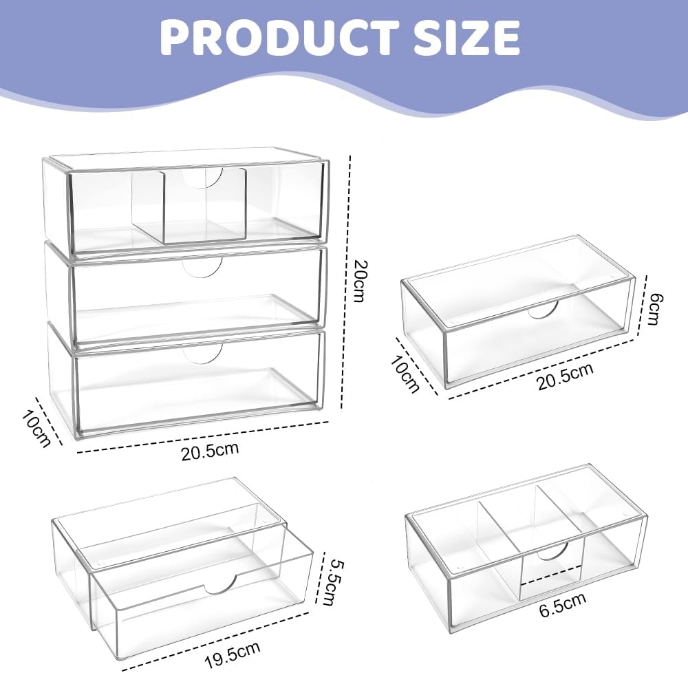 Acryl Schmink Organizer 3er Set stapelbar Kosmetik Aufbewahrung