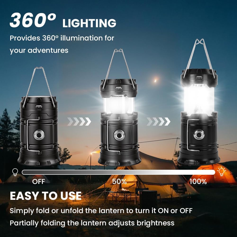 Solar LED Campinglampe faltbar wasserdicht mit USB-Ladefunktion und Haken