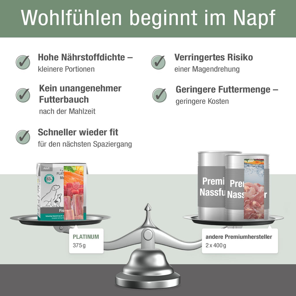 PLATINUM Hundenassfutter Menu Adult Fish 12x375g saftig naehrstoffreich