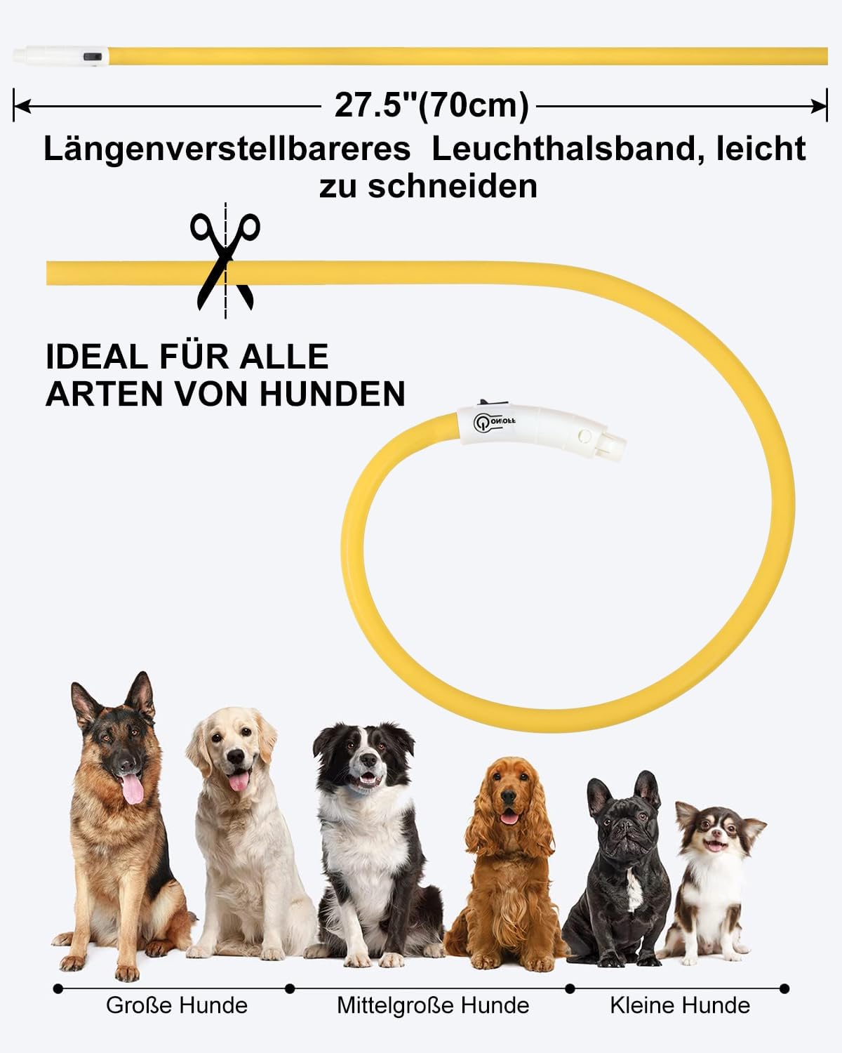 Joytale LED Leuchthalsband USB aufladbar Rosa - 3 Modi fuer kleine bis grosse Hund