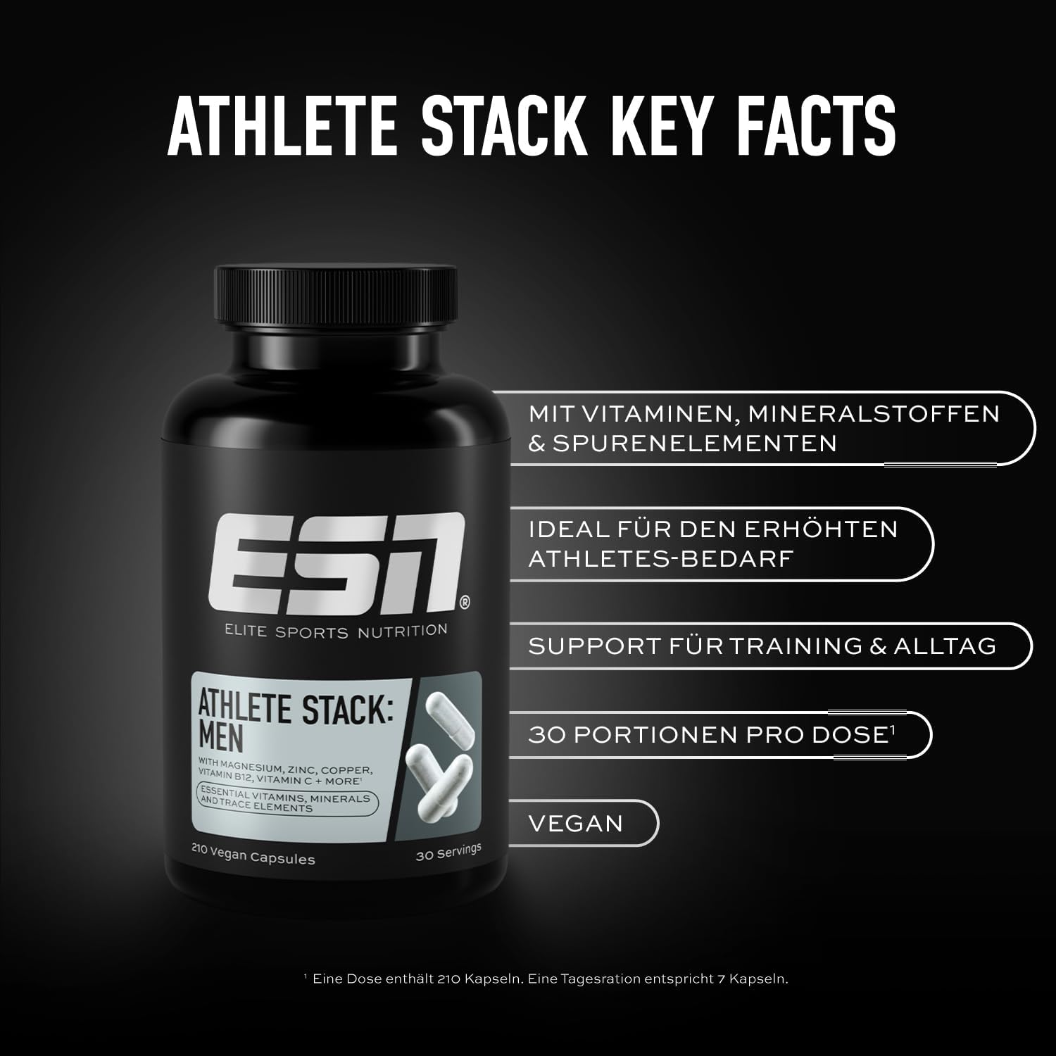 ESN Athlete Stack Men 2.0 210 Kapseln vegane Vitamine Mineralstoffe Made in Germ