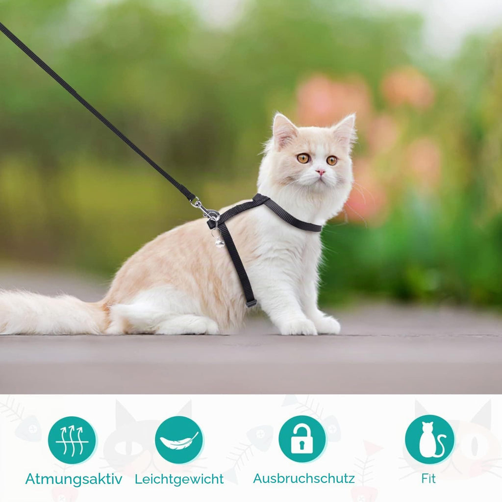 Nobleza Katzengeschirr verstellbar Nylon mit Leine fuer Katzen und Kaninchen