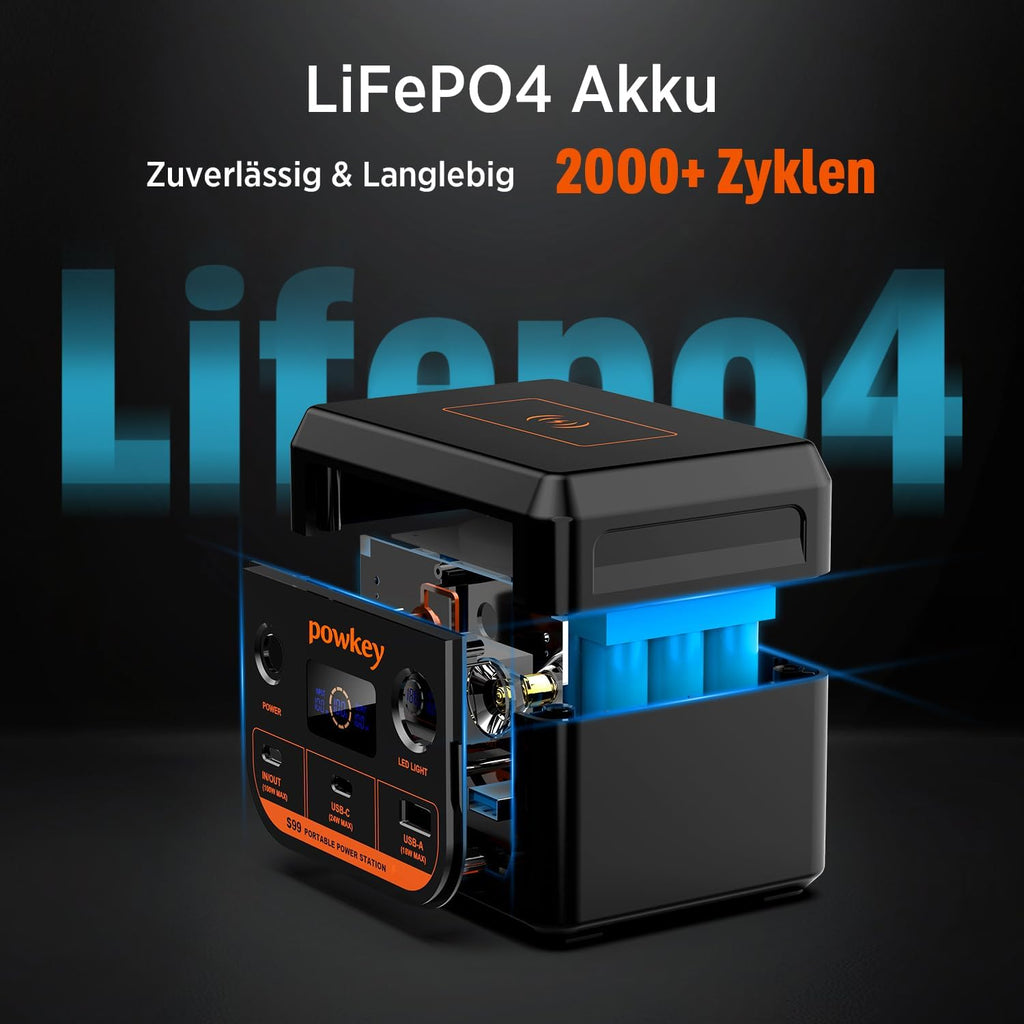 POWKEY Powerstation 30000mAh 96Wh LiFePO4 100W USB‑C Powerbank mit LED