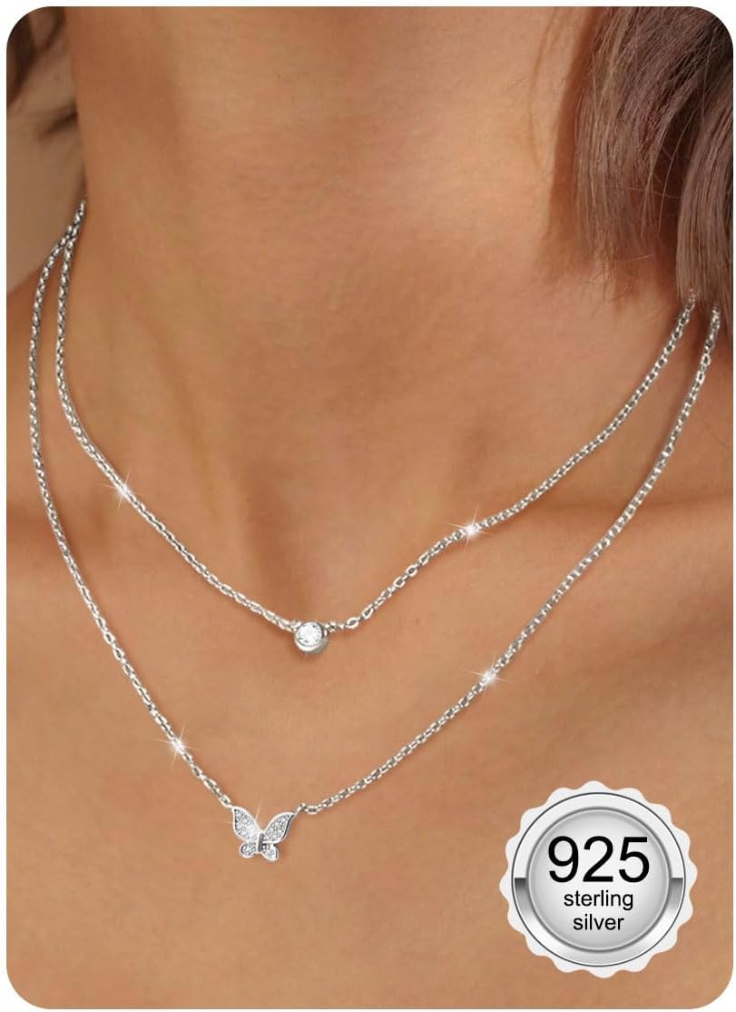 ORAZIO Damen Halskette Silber 925 Rosegold Gold Herz Schmetterling Zirkon