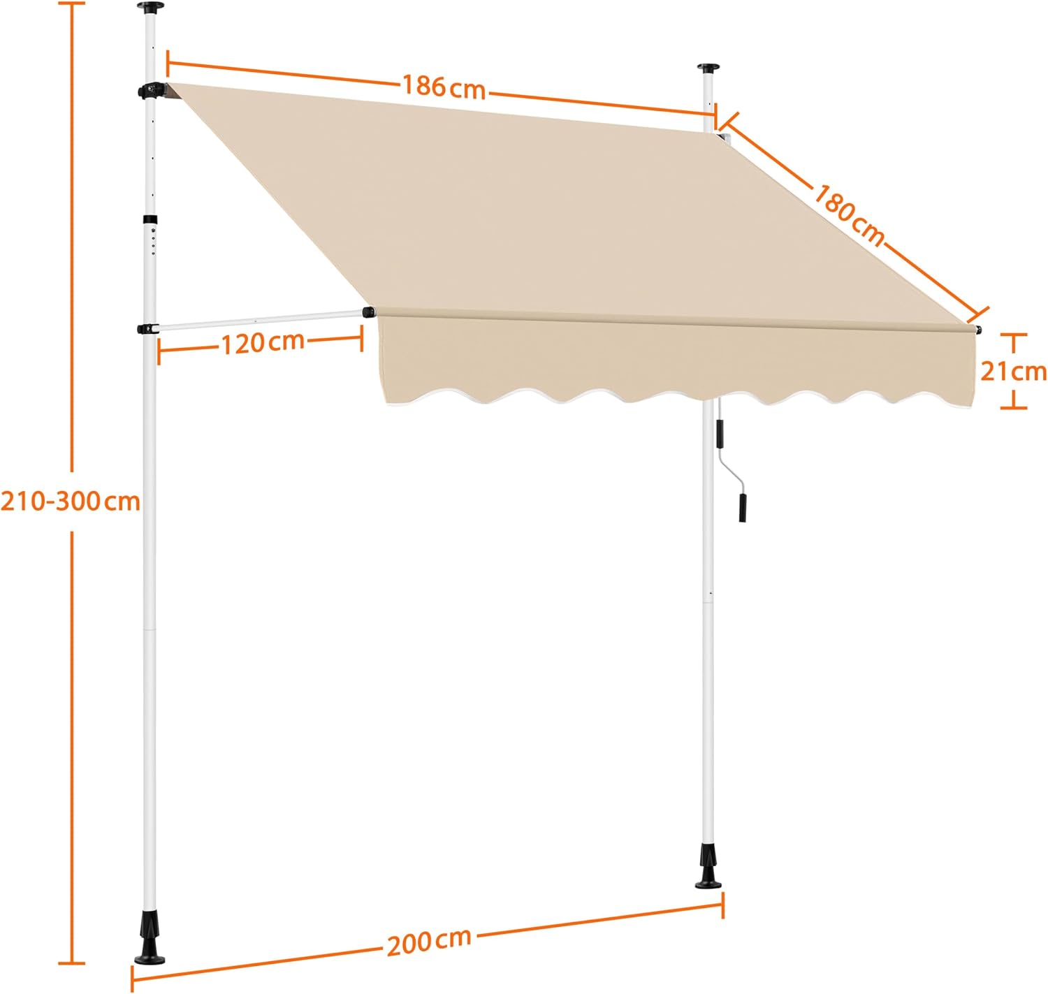 Yaheetech Klemmmarkise Balkonmarkise 300 cm Breite hoehenverstellbar 150cm-300cm