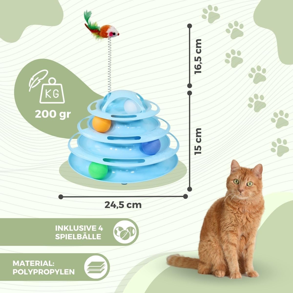 Katzenturm 4 Ebenen mit Bällen und Spielzeug interaktiver Kratzbaum
