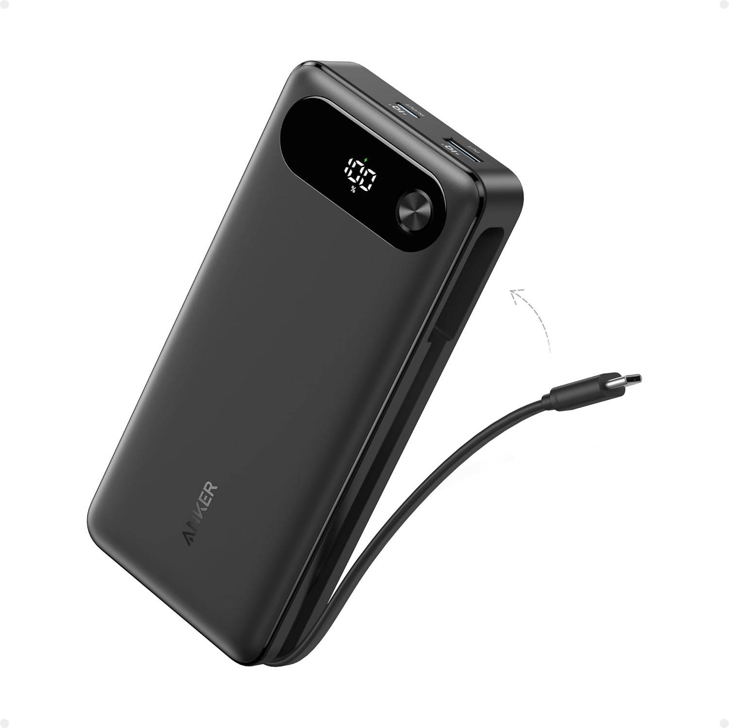 Anker Powerbank 20000 mAh 87W mit integriertem USB‑C Kabel, USB‑A, USB‑C